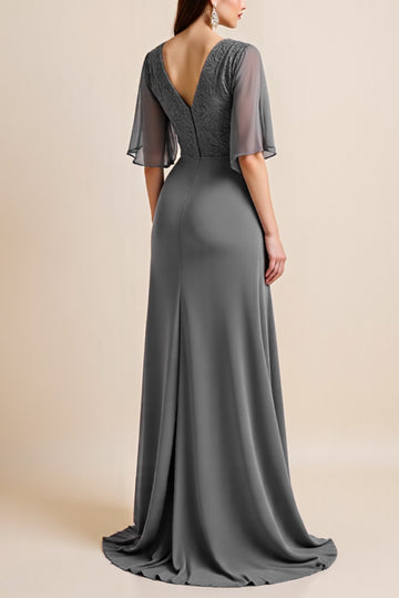 Steel Grey A Line Corset Long Mother Of The Bride Dress